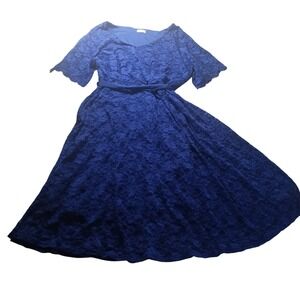 Pinup Fashion Floral Lace Midi Dress 22W Belted Fit Flare Retro Cocktail Elegant